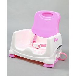 Babyhug 2 in 1 Feeding Chair & Booster Seat - Pink| Easy to Install| Safety Harness| Adjustable Double Food Tray| Durable Sturdy Material| Adjustable Height