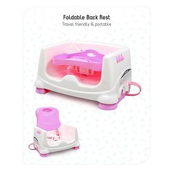 Babyhug 2 in 1 Feeding Chair & Booster Seat - Pink| Easy to Install| Safety Harness| Adjustable Double Food Tray| Durable Sturdy Material| Adjustable Height