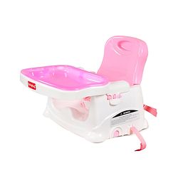 Babyhug 2 in 1 Feeding Chair & Booster Seat - Pink| Easy to Install| Safety Harness| Adjustable Double Food Tray| Durable Sturdy Material| Adjustable Height