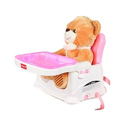 Babyhug 2 in 1 Feeding Chair & Booster Seat - Pink| Easy to Install| Safety Harness| Adjustable Double Food Tray| Durable Sturdy Material| Adjustable Height