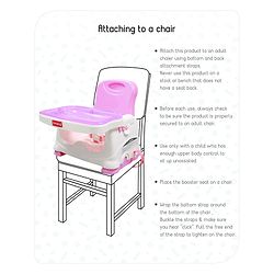 Babyhug 2 in 1 Feeding Chair & Booster Seat - Pink| Easy to Install| Safety Harness| Adjustable Double Food Tray| Durable Sturdy Material| Adjustable Height