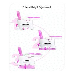 Babyhug 2 in 1 Feeding Chair & Booster Seat - Pink| Easy to Install| Safety Harness| Adjustable Double Food Tray| Durable Sturdy Material| Adjustable Height
