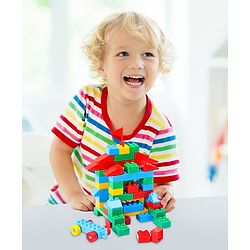 Babyhug Premium 72 Pcs Big Size Colorful Blocks| Toys Building and Construction Interlocking Jumbo Blocks with Big Building Storage Deluxe Bag | Educational and Learning Toy for Children| BIS Certified| Non-Toxic