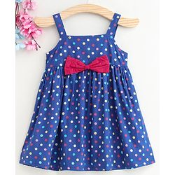 Babyhug Singlet Polka Dot Frock Bow Applique - Blue