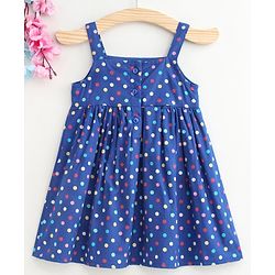 Babyhug Singlet Polka Dot Frock Bow Applique - Blue
