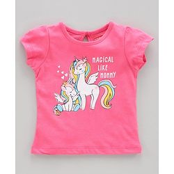 Babyhug Half Sleeves Biowashed Tees Unicorn Print Pack of 3 - Pink White