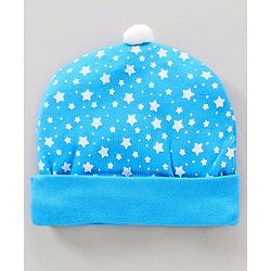 Babyhug Cap Mittens and Booties Set Star Print Blue - Cap Diameter 11 cm