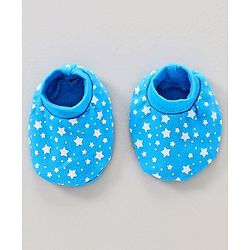 Babyhug Cap Mittens and Booties Set Star Print Blue - Cap Diameter 11 cm