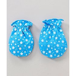 Babyhug Cap Mittens and Booties Set Star Print Blue - Cap Diameter 11 cm