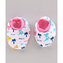 Babyhug Cap Mitten & Booties  Dino Print - Cap Diameter 10.5 cm