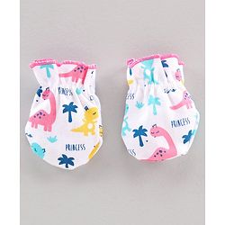 Babyhug Cap Mitten & Booties  Dino Print - Cap Diameter 10.5 cm