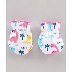 Babyhug Cap Mitten & Booties  Dino Print - Cap Diameter 10.5 cm