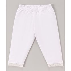 Babyhug Lace Border Three Fourth Leggings - White