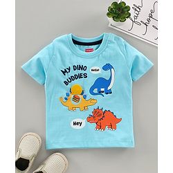 Babyhug Half Sleeves Biowashed Tee Dino Print - Blue