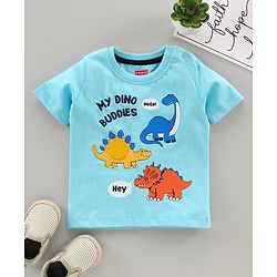Babyhug Half Sleeves Biowashed Tee Dino Print - Blue
