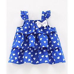 Babyhug Flutter Sleeves Layered Top Heart Print - Blue