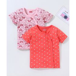 Babyhug Half Sleeves Vests Butterfly Print Pack of 2 - Red and Pink
