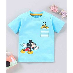 Babyhug Half Sleeves Bio-wash Tee Mickey Mouse Print -  Blue