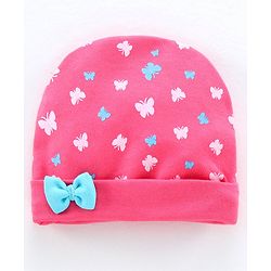 Babyhug Cap Mittens & Booties Butterfly Print Pink - Diameter 11.5 cm