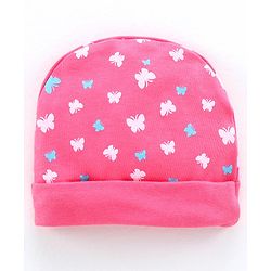 Babyhug Cap Mittens & Booties Butterfly Print Pink - Diameter 11.5 cm