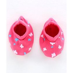 Babyhug Cap Mittens & Booties Butterfly Print Pink - Diameter 11.5 cm