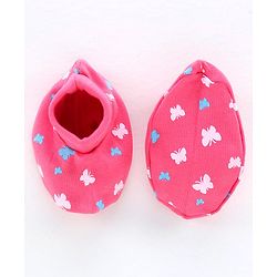 Babyhug Cap Mittens & Booties Butterfly Print Pink - Diameter 11.5 cm