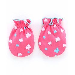 Babyhug Cap Mittens & Booties Butterfly Print Pink - Diameter 11.5 cm