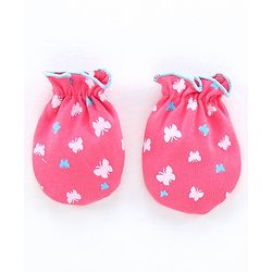 Babyhug Cap Mittens & Booties Butterfly Print Pink - Diameter 11.5 cm