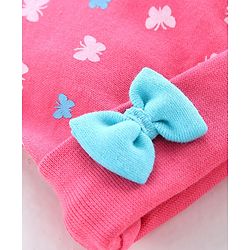 Babyhug Cap Mittens & Booties Butterfly Print Pink - Diameter 11.5 cm