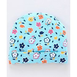 Babyhug 100% Cotton Cap Mitten & Booties Set Floral Print Blue - Diameter 10 cm