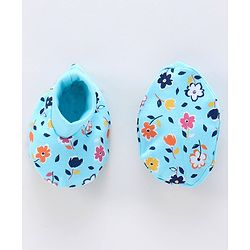 Babyhug 100% Cotton Cap Mitten & Booties Set Floral Print Blue - Diameter 10 cm