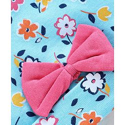 Babyhug 100% Cotton Cap Mitten & Booties Set Floral Print Blue - Diameter 10 cm