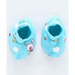 Babyhug 100% Cotton Cap Mittens & Booties Bear Print Blue - Diameter 11.5 cm