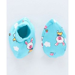 Babyhug 100% Cotton Cap Mittens & Booties Bear Print Blue - Diameter 11.5 cm