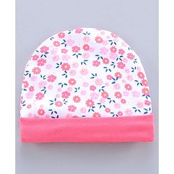 Babyhug Printed Cap With Booties & Mittens Pink - Diameter 11 cm