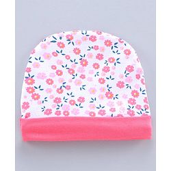 Babyhug Printed Cap With Booties & Mittens Pink - Diameter 11 cm