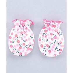 Babyhug Printed Cap With Booties & Mittens Pink - Diameter 11 cm