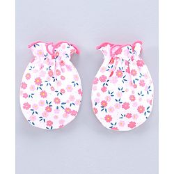 Babyhug Printed Cap With Booties & Mittens Pink - Diameter 11 cm