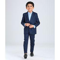 Babyhug Full Sleeves 3 Piece Party Suit - Navy Blue