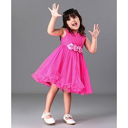 Babyhug Sleeveless Party Frock Rose Applique - Pink