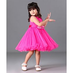 Babyhug Sleeveless Party Frock Rose Applique - Pink
