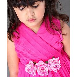 Babyhug Sleeveless Party Frock Rose Applique - Pink