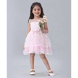 Babyhug Sleeveless Frock Floral Embroidery - Pink