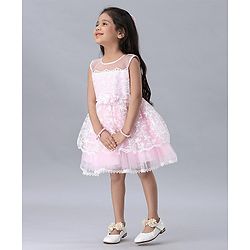 Babyhug Sleeveless Frock Floral Embroidery - Pink