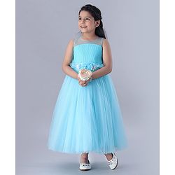 Babyhug Sleeveless Floral Embellished Party Gown - Light Blue