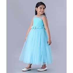 Babyhug Sleeveless Floral Embellished Party Gown - Light Blue