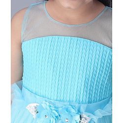 Babyhug Sleeveless Floral Embellished Party Gown - Light Blue