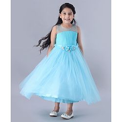 Babyhug Sleeveless Floral Embellished Party Gown - Light Blue