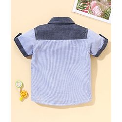 Babyhug Half Sleeves Striped Shirt Ship Print - Blue