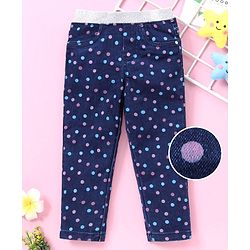 Babyhug Denim Jeggings Polka Dot Print - Blue